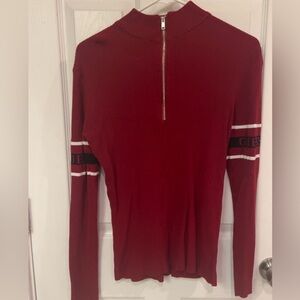 Guess Crimson Ribbed Zipper Top